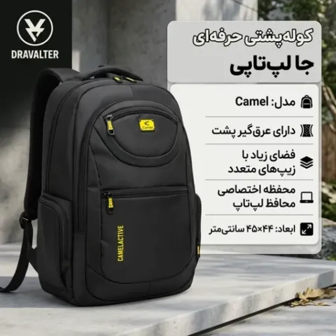 کوله پشتی دانشجویی ، مسافرتی حرفه ای ( جا لپ تاپی دار ) Dravalter مدل Camel